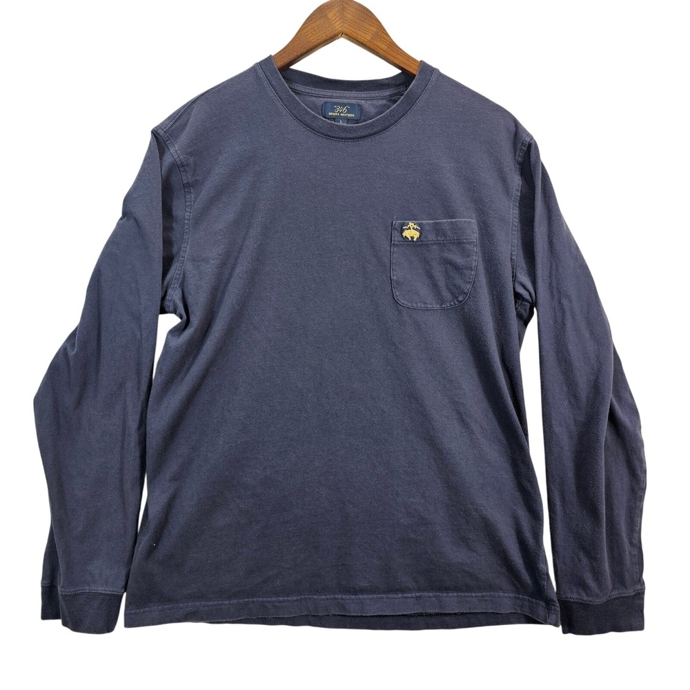 Brooks Brothers 346 Mens Navy‎ Blue Long Sleeve Pocket T-Shirt Golden Fleece L